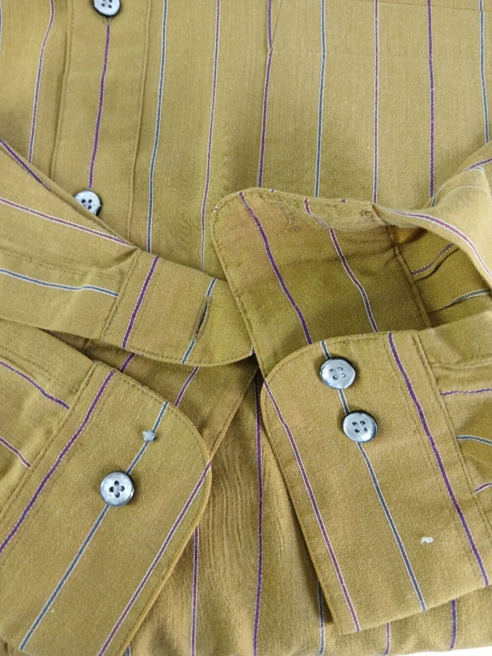 Vintage John Henry Mustard Yellow Striped Button Up Shirt Size 17 34-35 Athletic - Picture 12 of 15